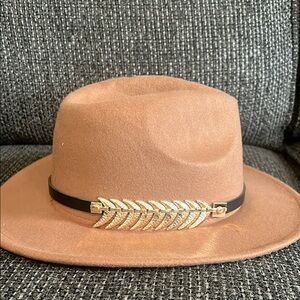 Tan Fedora Hat with Gold Accent